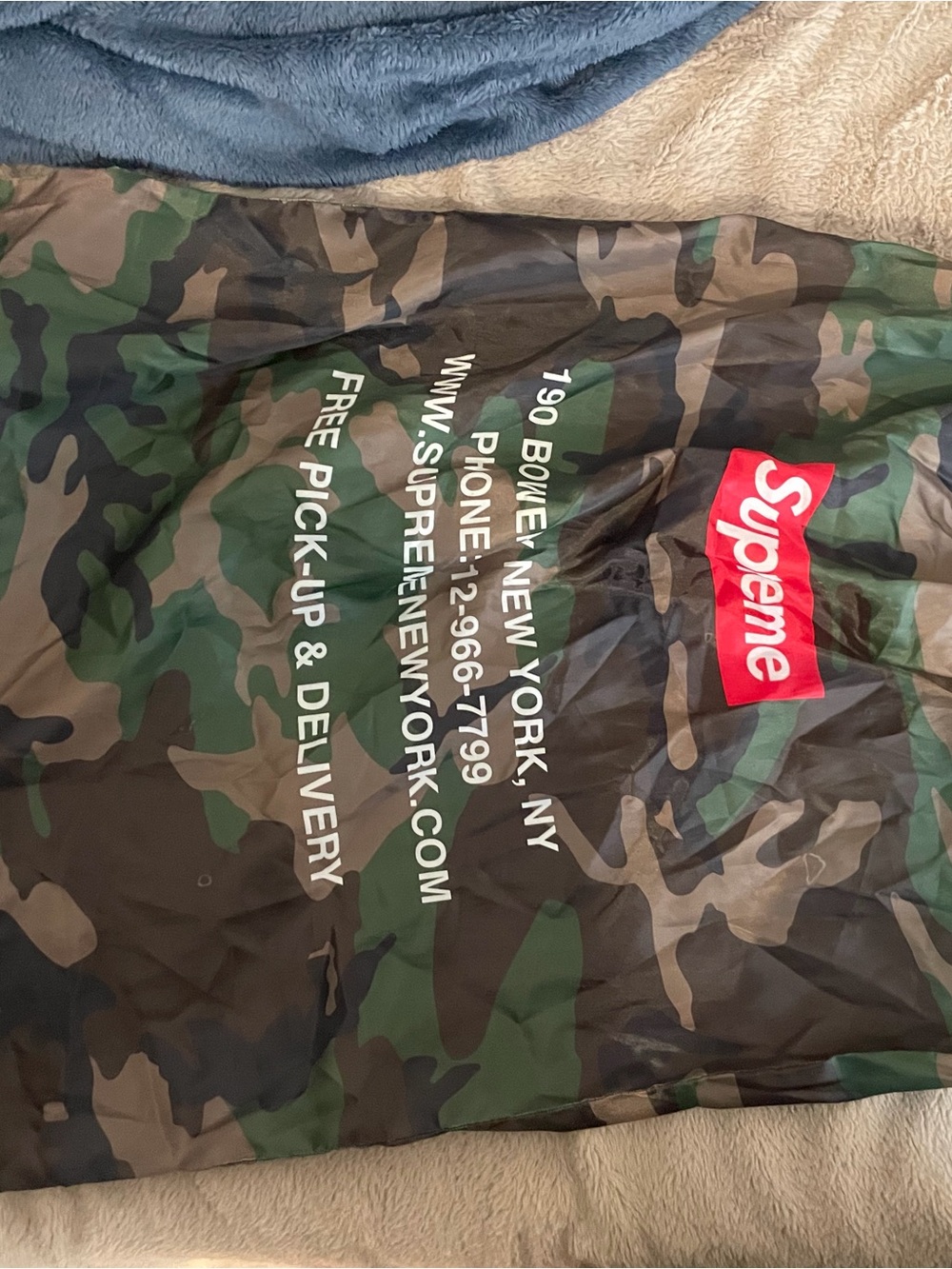Supreme Green Camo Bag with Red Box Logo